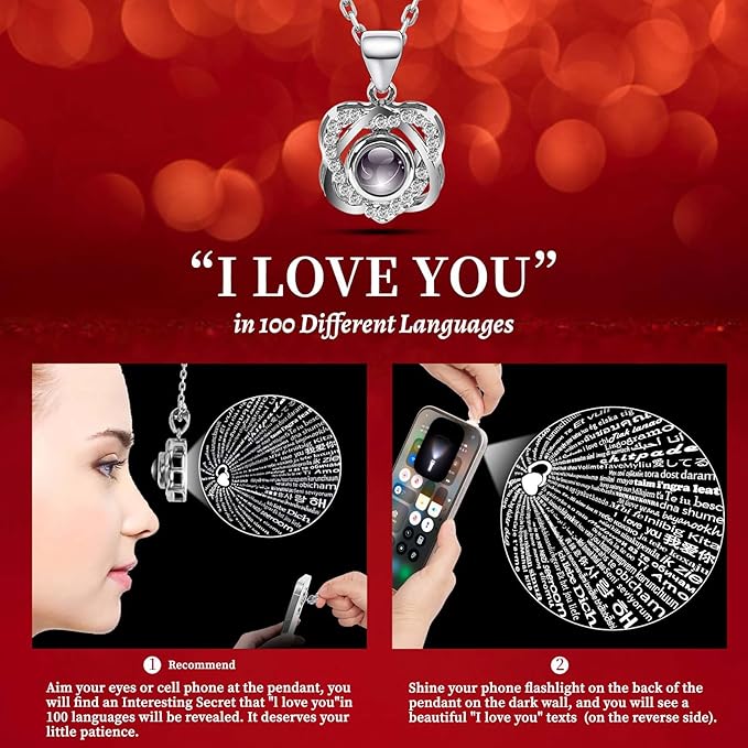 2 Preserved Real Rose with Heart I Love You Necklace- Eternal Rose Birthday Gifts for Women Wife Girlfriend Her Mom Grandma on Festivals Gifts Christmas Valentines Mothers Day Anniversary-Red White