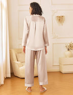 Ekouaer Womens Silk Satin Pajama Sets 2 Piece Sleepwear Pjs Set Long Sleeve Button Down Top and Pants Stripe Loungewear S-XXL