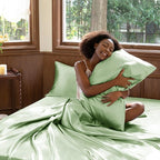 CozyLux Satin Sheets Full Size Sheets - 4 Piece Silky Full Size Bed Sheets, Luxury Sage Green Full Bed Set with Smooth and Soft Microfiber, Includes 1 Fitted Sheet, 1 Flat Sheet and 2 Pillowcases