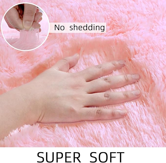 Shag Pink Rug, Rugs for Bedroom Girls Kids Room, 4x6 Ultra Soft Fluffy Area Rugs for Drom, Kids Room, Nursery, Study, Playroom, Easy Clean, Indoor Carpet for Living Room, Modern Carpet Décor