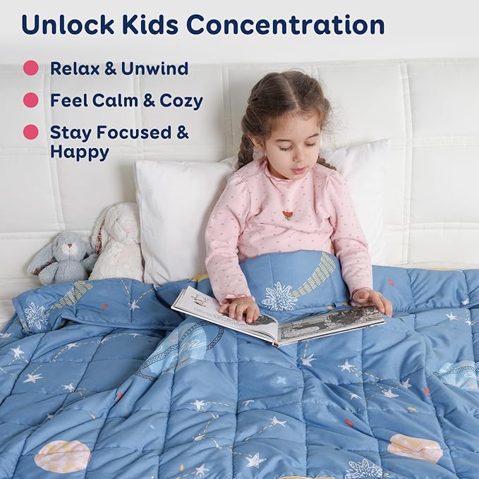 Kivik Weighted Blanket 7 lbs, 41" x 60" Blue Moon Stars Planet Weighted Blankets for Small Single/Twin Size Bed, All-Season Breathable Soft Cute Heavy Throw Blanket for Calming & Sleep, Washable