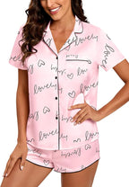 Silk Pajamas for Women Satin Womens PJ Set 2 Piece Short Lounge Set Summer Sleepwear Notch Collar Button-Down Pjs