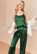 Ekouaer Women Silk Satin Pajamas Sleeveless Pjs Set 2 Piece Summer Loungewear Sleepwear with Pockets S-XXL