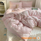 Nayoroom Pink Bow Duvet Cover Queen Size Kids Girls Cute Coquette Bedding Set 3 Pcs Soft Microfiber Reversible White Striped Comforter Cover Gifts for Women