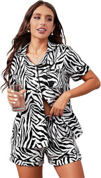 WDIRARA Women's Sleepwear Leopard Print Satin Shirt and Shorts Pajama Set