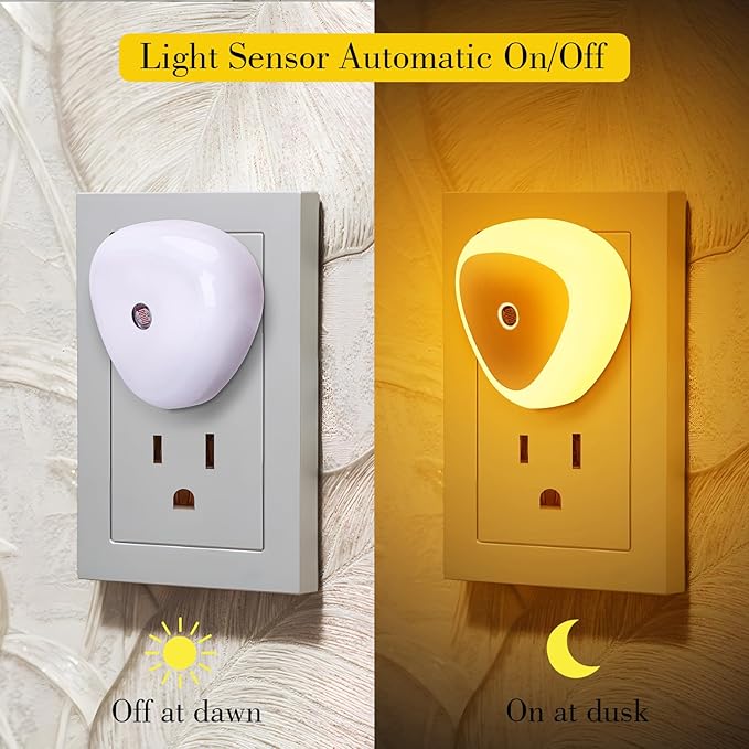 KINUR LED Night Light Lamp with Smart Sensor Dusk to Dawn Sensor, 0.5W Orange Amber Nightlight Plug into Wall, Night Lamp Led Night Light for Kids, Nursery, Bedroom, Hallway, Stairs, Kitchen,6 Pack