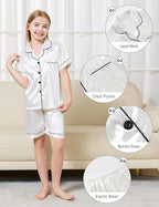 DIPUG 3 Piece Girls Silk Pajamas Set Soft Satin PJs Sleepwear for Comfortable Nights