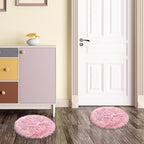 15.7 Inches Mini Pink Round Faux Fur Sheepskin Area Rug, Fluffy Small Circle Rugs Cushion for Chair, Furry Carpet for Nail Desk, Shaggy Circular Rug Plush Rug