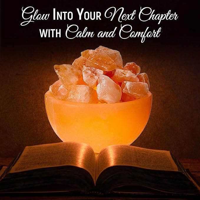 Himalayan Glow Pink Salt Bowl Night Lamp with Crystal Himalayan Salt Chunks | Hand-Carved Himalayan Salt Lamp for Air Purification and Relaxing Ambiance