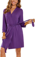 Ekouaer Women‘s Robes Lightweight 3/4 Sleeve Short Knit Bathrobe Soft Knee Length Sleepwear Robes with Pockets S-XXL