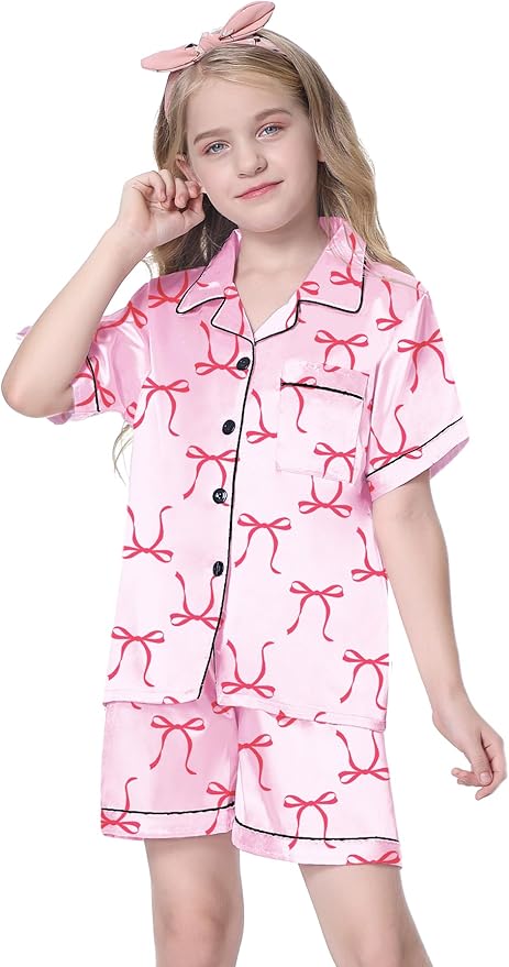 Girls & Womens Satin Pajamas Set, Silk Button-Down Sleepwear 2 Piece Nightwear, 3 Years - Women XXL