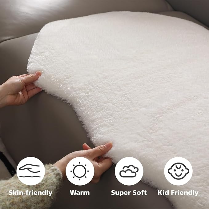 Faux Sheepskin Rug 2x3 Ft, 18mm Medium Pile Small Fluffy Area Rug, Machine Washable Mini Plush Carpet for Bedroom, Living Room, Kids Room, Bathroom & Vanity, White