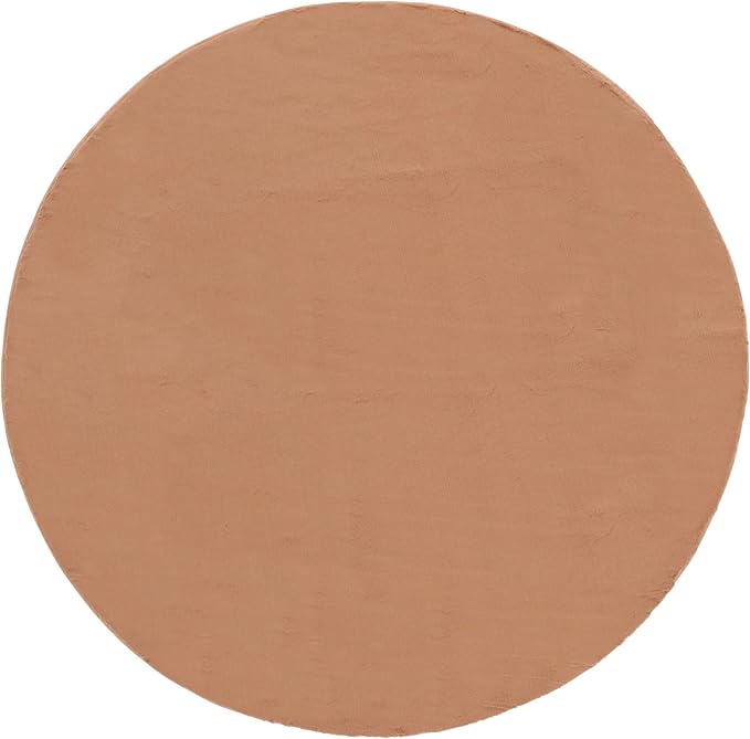 SAFAVIEH Washable Rug Faux Rabbit Fur Shag Collection - 6' Round, Brown, Slip Resistant & Easy Cleaning, Ideal for Living Room, Bedroom, Kids Playroom, Nursery, Dining Space (FRF976T)