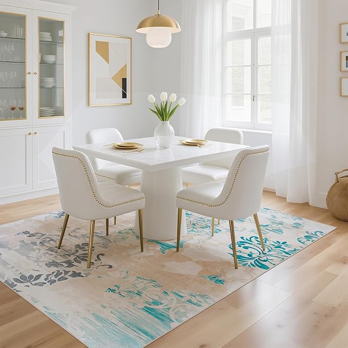 CRYPTOLITE Abstract Area Rug 5x7 Washable Rug with Non-Slip Backing Low Pile Area Rug Area Rugs for Living Room, Bedroom, Dining Room, Beige