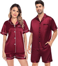 SWOMOG Satin Matching Pajamas Sets Couple Silk Button Down Nightwear Women & Men Short Sleeve Sleepwear 2 Pieces Loungewear