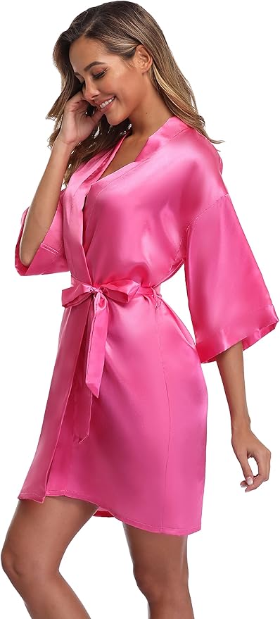 Robe for Women Silky Lightweight Satin Kimono Bride Bridesmaids Wedding Party Robes Dressing Gown Summer Loungewear