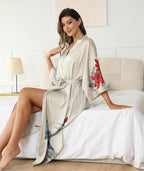 Kihnop Women's Floral Long Kimono Robe Long Satin Robe Long Silk Robe Ladies Kimonos Silky Bathrobe Cover Up, One Size
