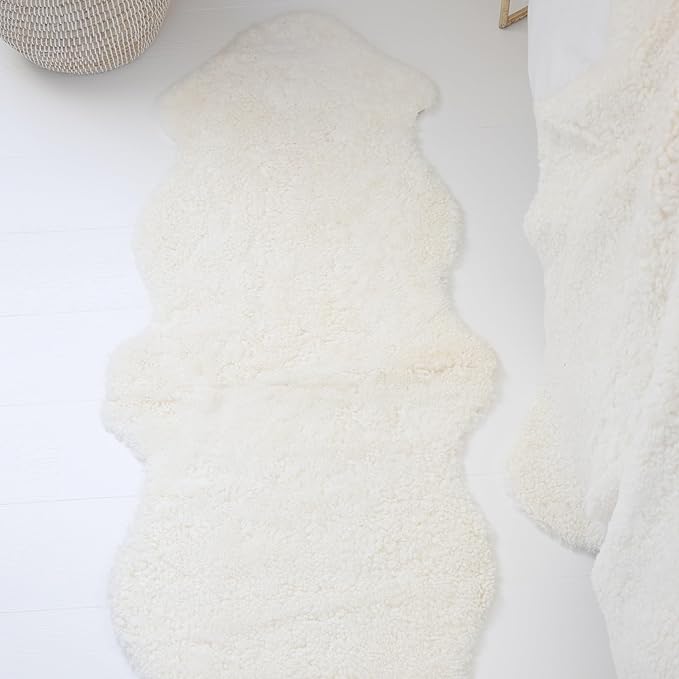 Nordic Sheep Real Sheepskin Rug 2x6 ft | Sheepskin Rugs for Living Room and Sofa | Large Bedside Rugs for Bedrooms is Breathable & Heat-regulating | Fluffy Rug in Color White