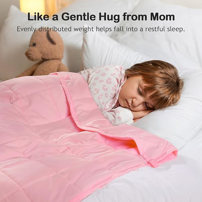 Kivik Weighted Blanket 7 lbs, 41" x 60" Pink Weighted Blankets for Small Single/Twin Size Bed, All-Season Breathable Soft Heavy Blanket for Travel, Calming & Sleep, Washable