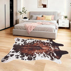 Cow Print Rug, Faux Fur Western Rug 5.2x6.5 Feet Non-Slip Animal Print Washable Faux Cashmere Carpet for Living Room, Western Bedroom Decor, Rustic Farmhouse Home Office