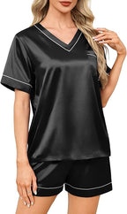 WIHOLL Silk Pajamas for Women Short Sleeve Sleepwear Soft Lounge Sets 2 Piece Satin Pjs