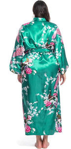 Women's Floral Long Satin Robes Plus Size Long Silk Robes Peacock Floral Kimonos Sleepwear Dressing Gown