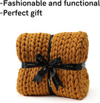 YnM Knitted Weighted Blanket, Handmade Chunky Knitted Design, Soft and Cozy, Temperature Regulating and Breathable, Machine Washable Throw for Sleep or Home Decor (Yellow Fusion, 80x87 Inch, 25lbs)