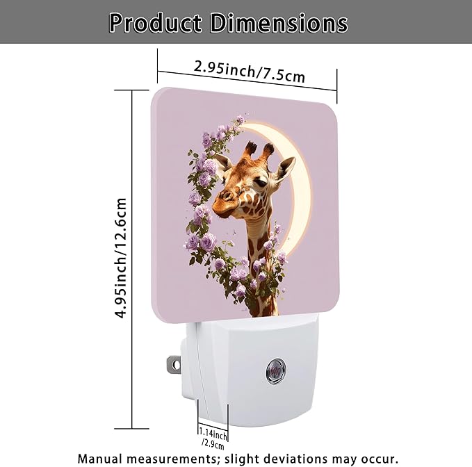 Giraffe Night Lights Plug Into Wall, Fanciful Nature-Inspired Roses Moon None Peach Plug in Night Light with Dusk to Dawn Sensor for Entryway Garage Stairs Decor 2pcs