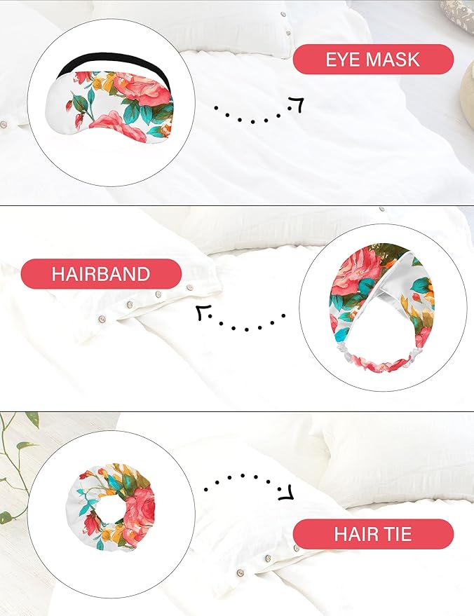 EPLAZA Silk Pajamas for Women Satin Pajamas Set 5 Pcs Long Sleeve Print Pattern Button Down Pjs Sleepwear Loungewear Set