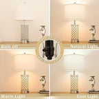 SAIWEYA Crystal Table Lamps Set of 2, 3-Way Dimmable Bedside Lamp with 2 USB Ports & AC Outlets for Living Room Bedroom Nightstand Lamp Night Light (Silver- 2 Pack 24In)