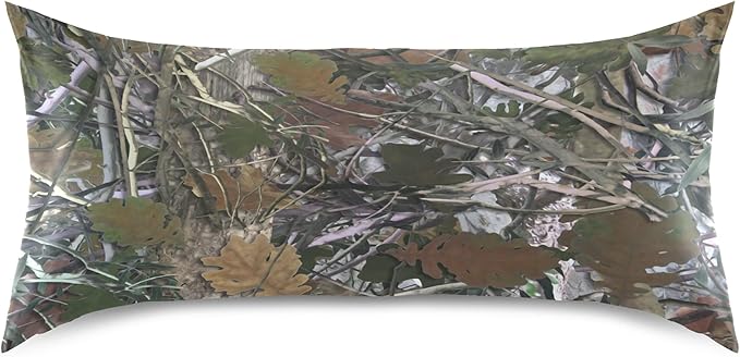 Camo Satin Pillowcase for Hair and Skin, Real Tree Camouflage Pattern Silk Pillow Case with Envelope Closure, Queen Size 20x30 inches, 1 PC
