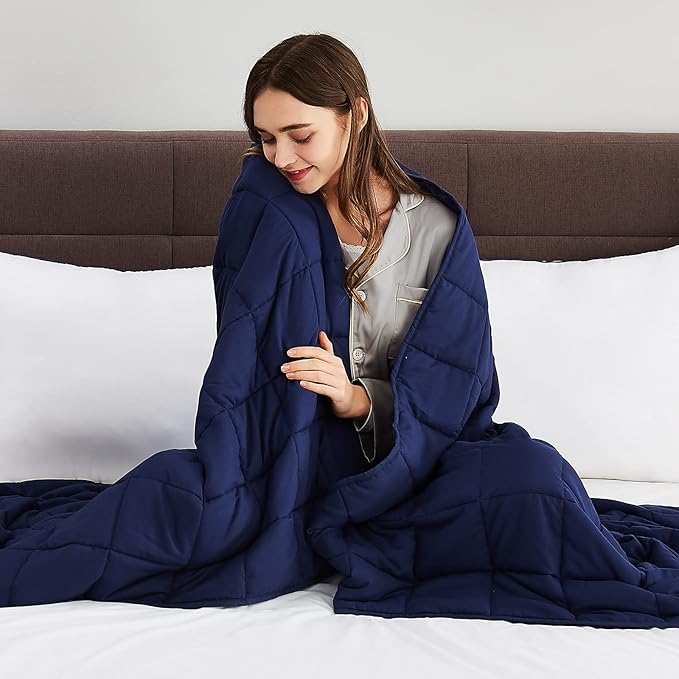 CuteKing Weighted Blanket for Adults (15lbs, 48"x72", Navy Blue) Heavy Blanket for 140-150lbs, Weighted Blanket for Cooling & Heating with Premium Glass Beads, Thick Blanket for Adult All-Season
