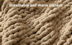 Negwoo Chunky Knit Throw Blanket, 60''*80'' Knitted Throw Chenille Yarn for Bed Couch, Handmade Light Brown Crochet Big Thick Blanket, Machine Washable Cute Comfy Blanket for Home Decor