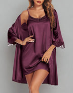 Ekouaer Sleepwear Women's Satin Nightgown with Robes Set 2 Piece Sexy Lace Cami Nightwear