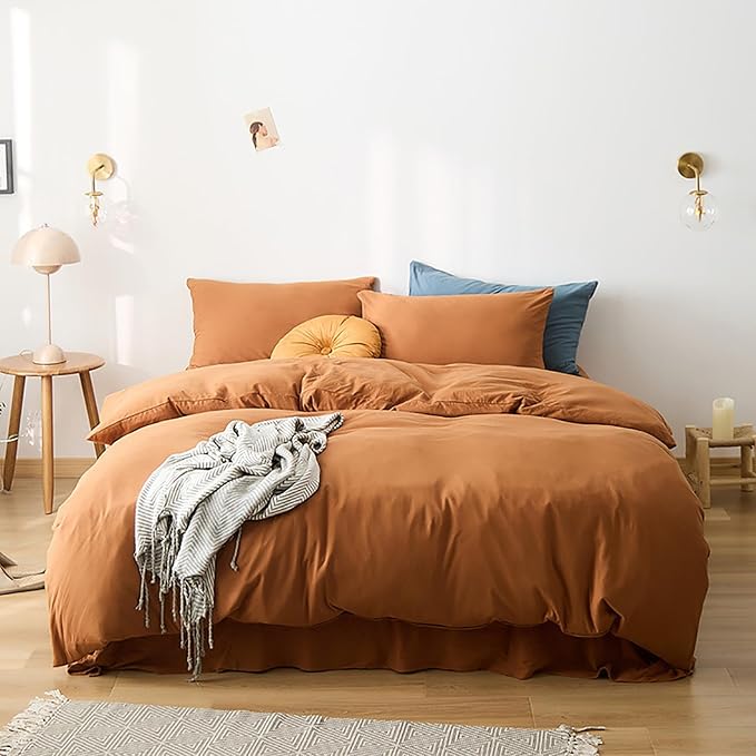 Cottonight Pumpkin Comforter Cal King Rust Burnt Orange Bedding Comforter California King Terracotta Caramel Solid Color Blanket Quilts Reddish Brown Plus Size Comforter Set for Women Men