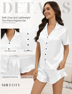Silk Pajamas for Women Button Down 2 Piece Satin Pjs Shorts Set Ruffle Notch Collar Sleepwear Loungewear