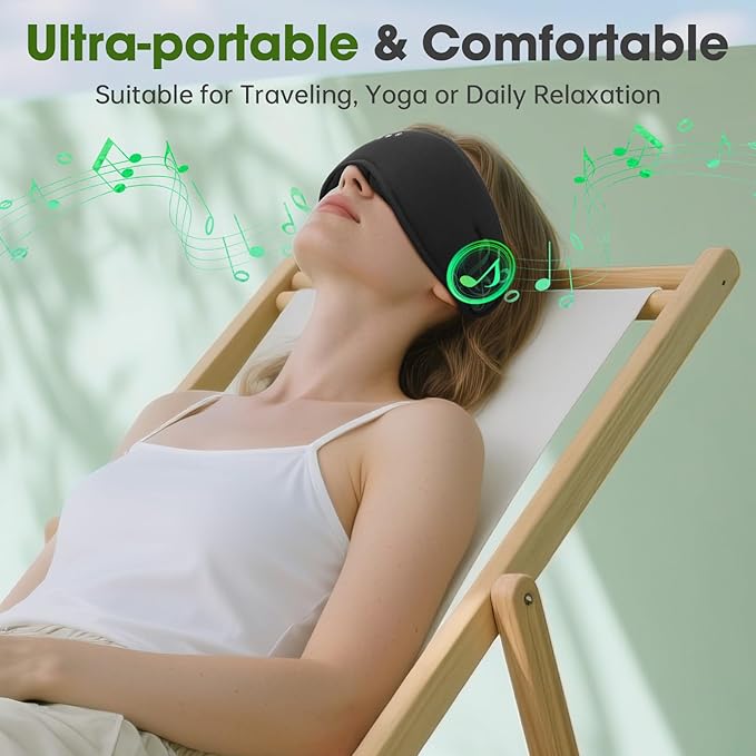 Sleep Headphones with Bluetooth 5.4 Sleep Mask, Bamboo Cotton Music Wireless Bluetooth Eye Mask for Sleeping, Earphones HD Speaker Microphone for Travel, Gifts for Men Women, Green