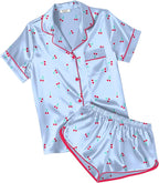 Ekouaer Womens Silk Satin Pajamas Short Sleeve PJS Shorts Set Soft Button Down Sleepwear 2 Piece Loungewear S-5XL