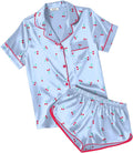 Ekouaer Womens Silk Satin Pajamas Short Sleeve PJS Shorts Set Soft Button Down Sleepwear 2 Piece Loungewear S-5XL