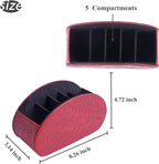 QIELIZI Remote Control Holder, PU Leather Remote Caddy Desktop Organizer with 5 Spacious Compartments for TV Remotes/Media Controllers/Office Supplies (1-Carved Red
