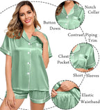 LecGee Womens Silk Satin Pajamas Short Sleeve Loungewear Two-Piece Sleepwear Button-Down Pj Set