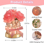 ONXE Birthday Gifts for GF Girlfriend Mom Wife, Flower Cordless Crystal Table Lamp,3-Colour Dimming Rechargeable Forever Rose Bedside Lamp Night Light Anniversary Decor for Women Men