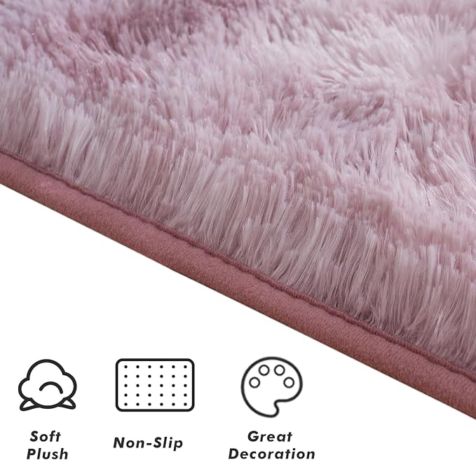 Softlife Area Rug for Living Room, 5x8 Feet Plush Fluffy Rug for Bedroom, Tie-Dyed Pink Purple Shag Rug for Aesthetic Christmas Room Decor, Soft Modern Fuzzy Faux Fur Carpet for Kids Nursery Room Dorm