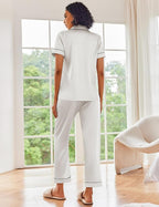Ekouaer Satin Pajamas Set Women Short Sleeve Sleepwear Soft Button Down Loungewear Pjs Set