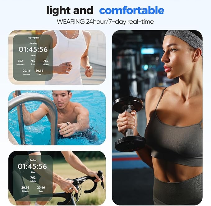 BIEMHA Smart Ring Health Tracker - IP68 Water Resistance, Sleep & Exercise Monitoring, iOS & Android Compatible, Long Lasting Battery Life, No Subscription Required, Unisex for Women & Men (Black, 8)