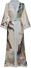 Kihnop Women's Floral Long Kimono Robe Long Satin Robe Long Silk Robe Ladies Kimonos Silky Bathrobe Cover Up, One Size