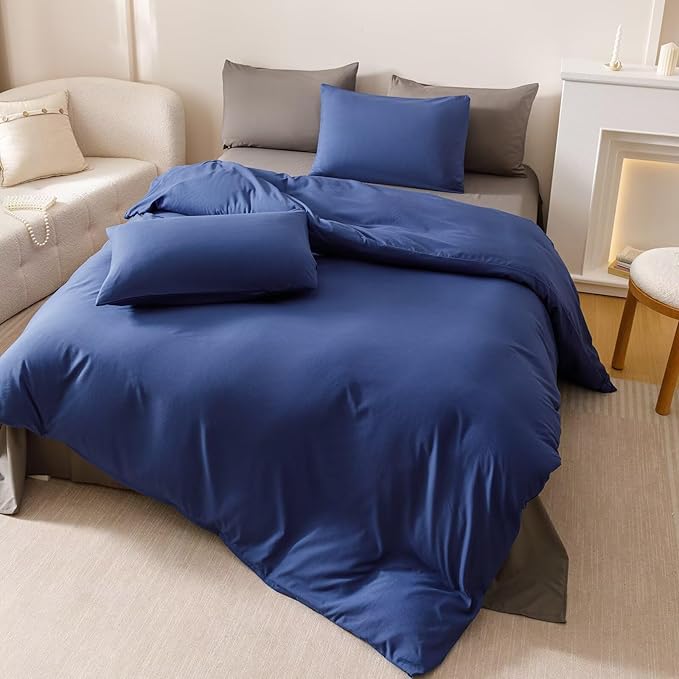 Cottonight Royal Blue Comforter Sets Cal King Dark Blue Bedding Comforter California King Size Quilts Blanket Soft Breathabe Solid Bedding Set for Women Men