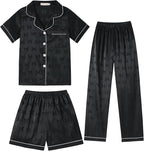 Hupohoi Unisex Girls Boys Kids Pajama Sets Button Down Satin Sleepwear Nighty 3PCS Silky Lounge Sets Nightwear
