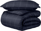 Bare Home Bedding Duvet Cover Set Extra Long Size - Premium 1800 Collection - Lightweight, Cooling - Soft Textured (Twin/Twin XL, Modern Plaid - Midnight Blue/White)