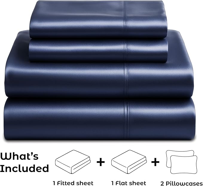 Satin Sheets King [4-Piece, Midnight Blue] Hotel Luxury Silky Bed Sheets - Extra Soft 1800 Microfiber Sheet Set, Wrinkle, Fade, Stain Resistant - Deep Pocket Fitted Sheet, Flat Sheet, Pillow Cases